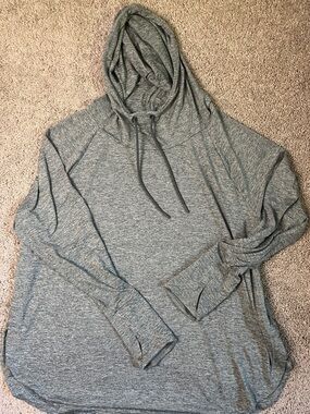 Athleta Uptempo Women’s Gray Green Long-Sleeve Shirt Hoodie Thumbholes Size 1X
